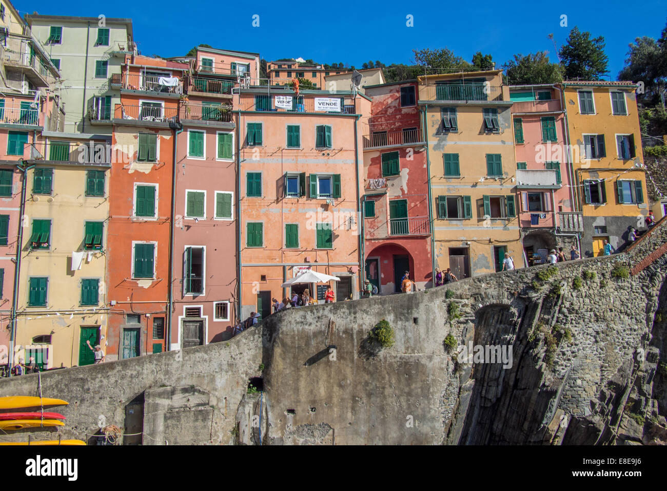 Maisons traditionnelles à Riomaggiore, Cinque Terre, Ligurie, Italie. Banque D'Images