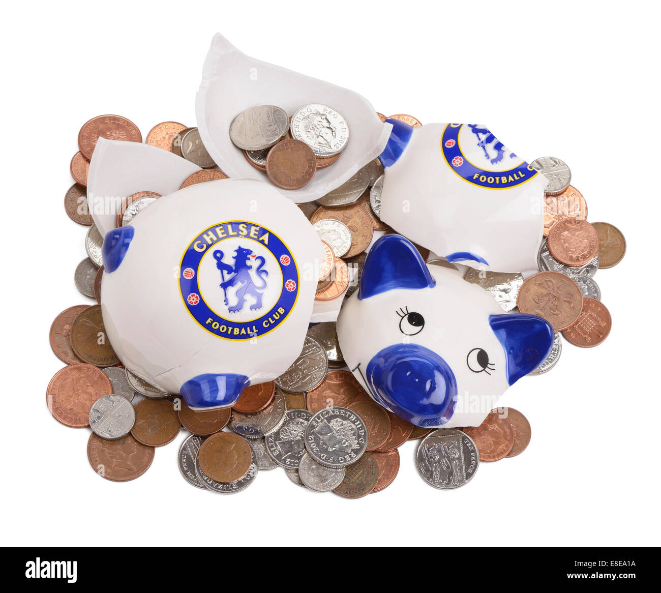 Brisé et rompu le Club de Football de Chelsea piggy bank Banque D'Images