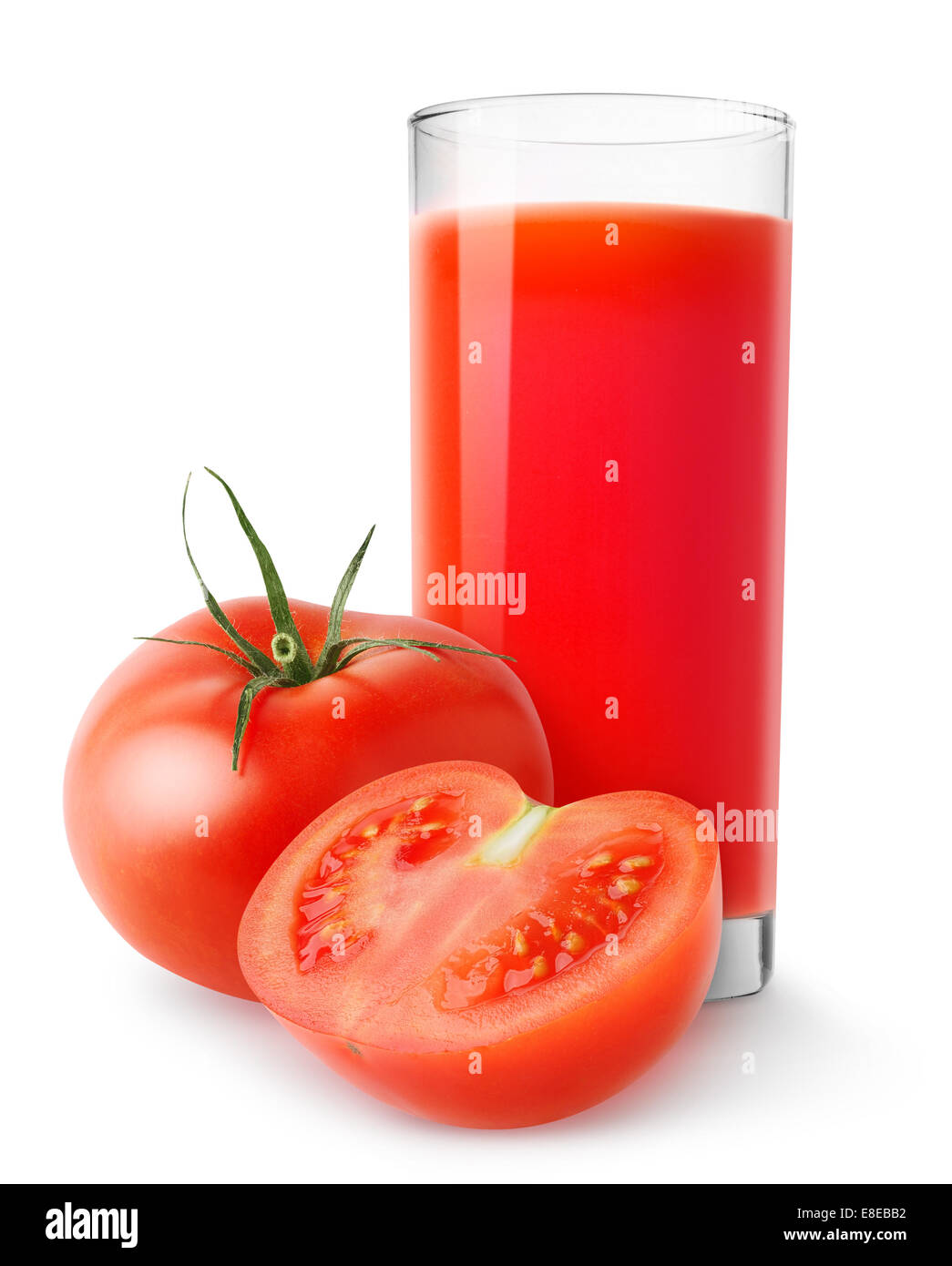 Verre de jus de tomate isolated on white Banque D'Images