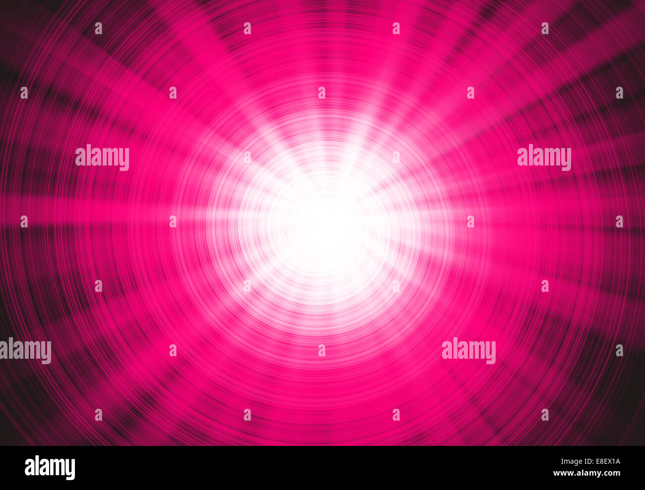 Des faisceaux lumineux rose - Rose des rayons de lumière sur fond noir. Poutres droites et une spirale rose formant un tunnel de lumière. Banque D'Images