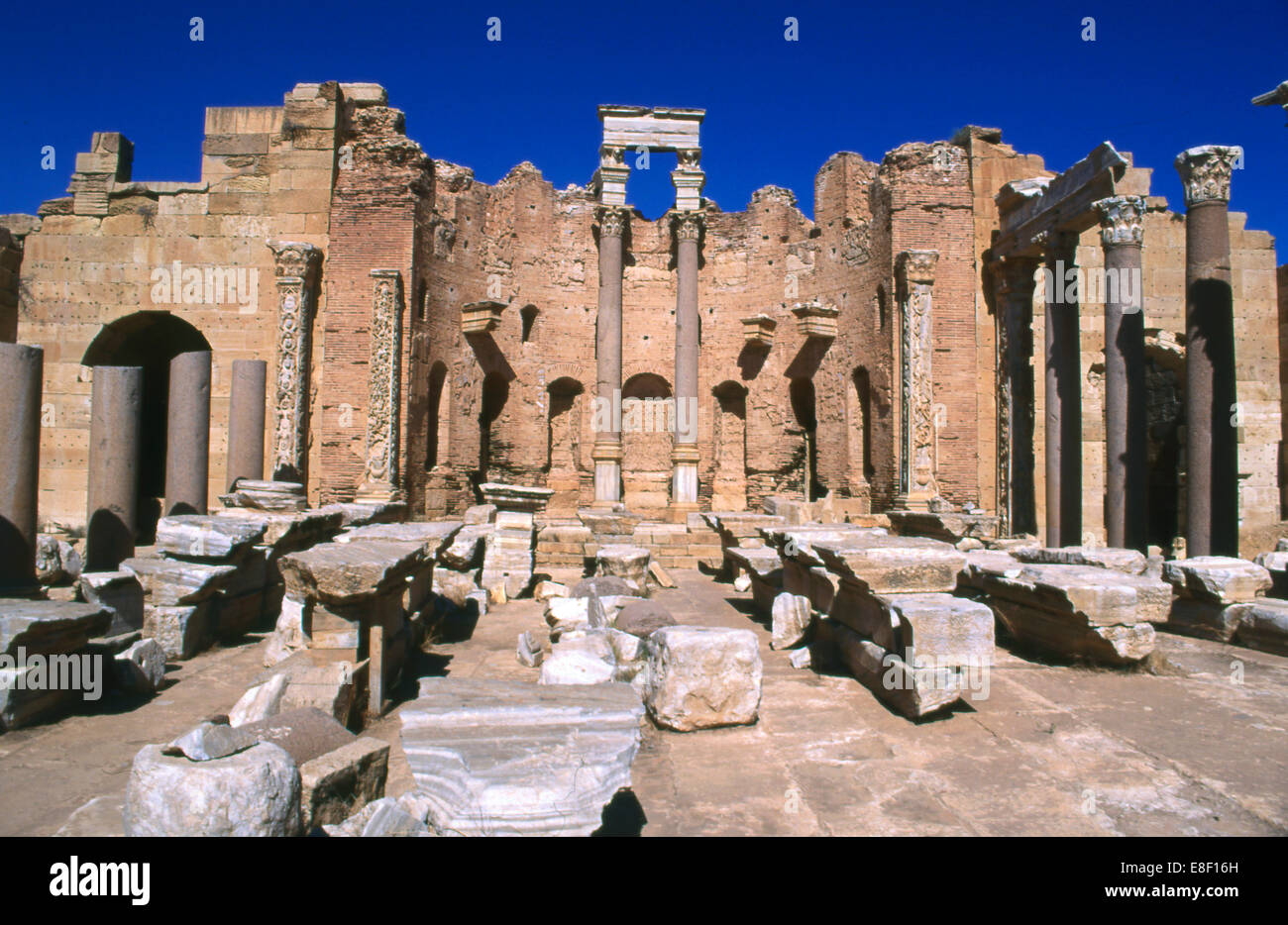 Dynastie Basilique, Leptis Magna, Libye, 216 AD. Banque D'Images