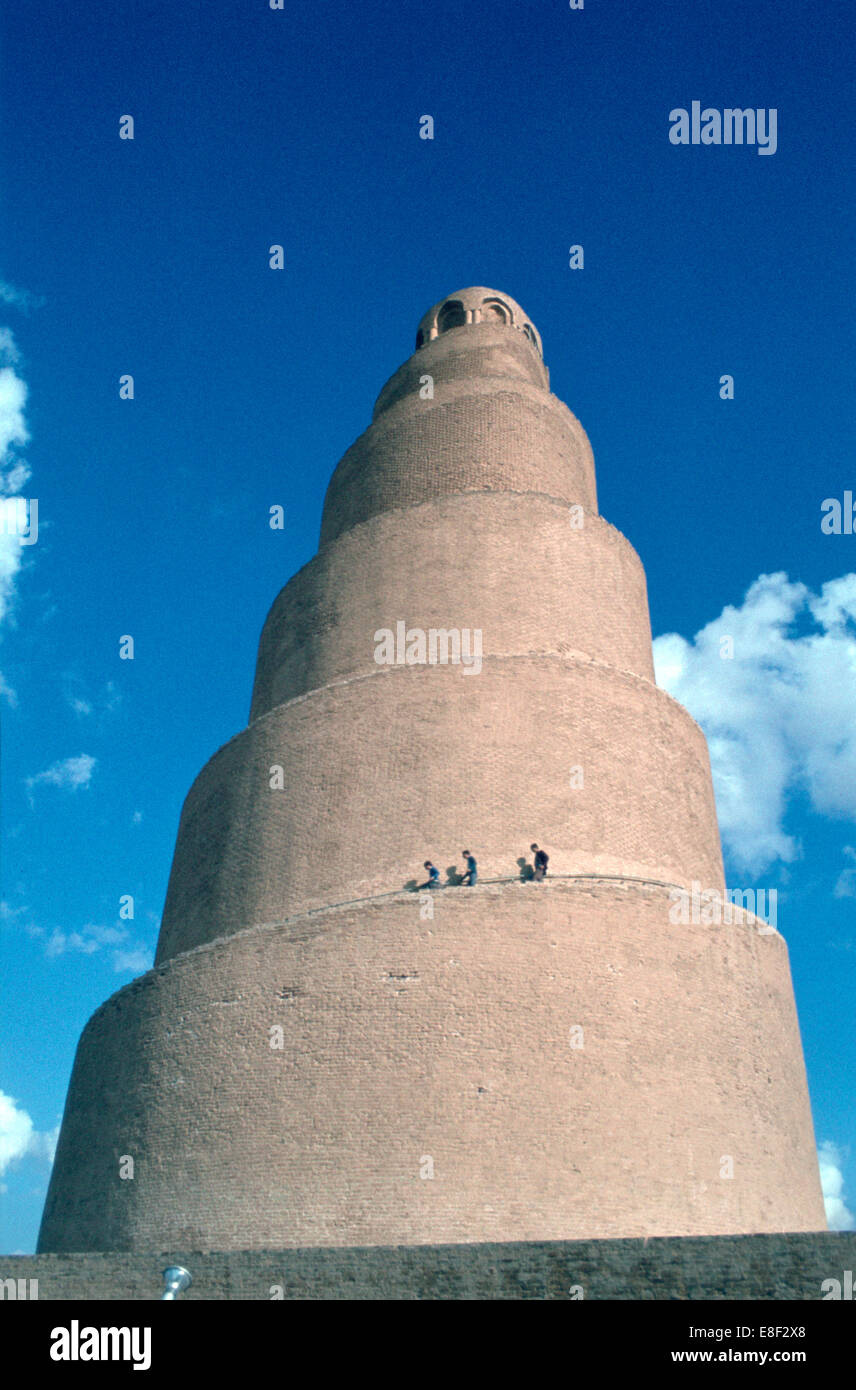 Minaret de la Grande Mosquée, Samarra, en Irak, en 1977. Ce grand minaret en spirale a été construite au milieu du 9ème siècle par le Calife abbasside Al-Mutawakkil. Banque D'Images