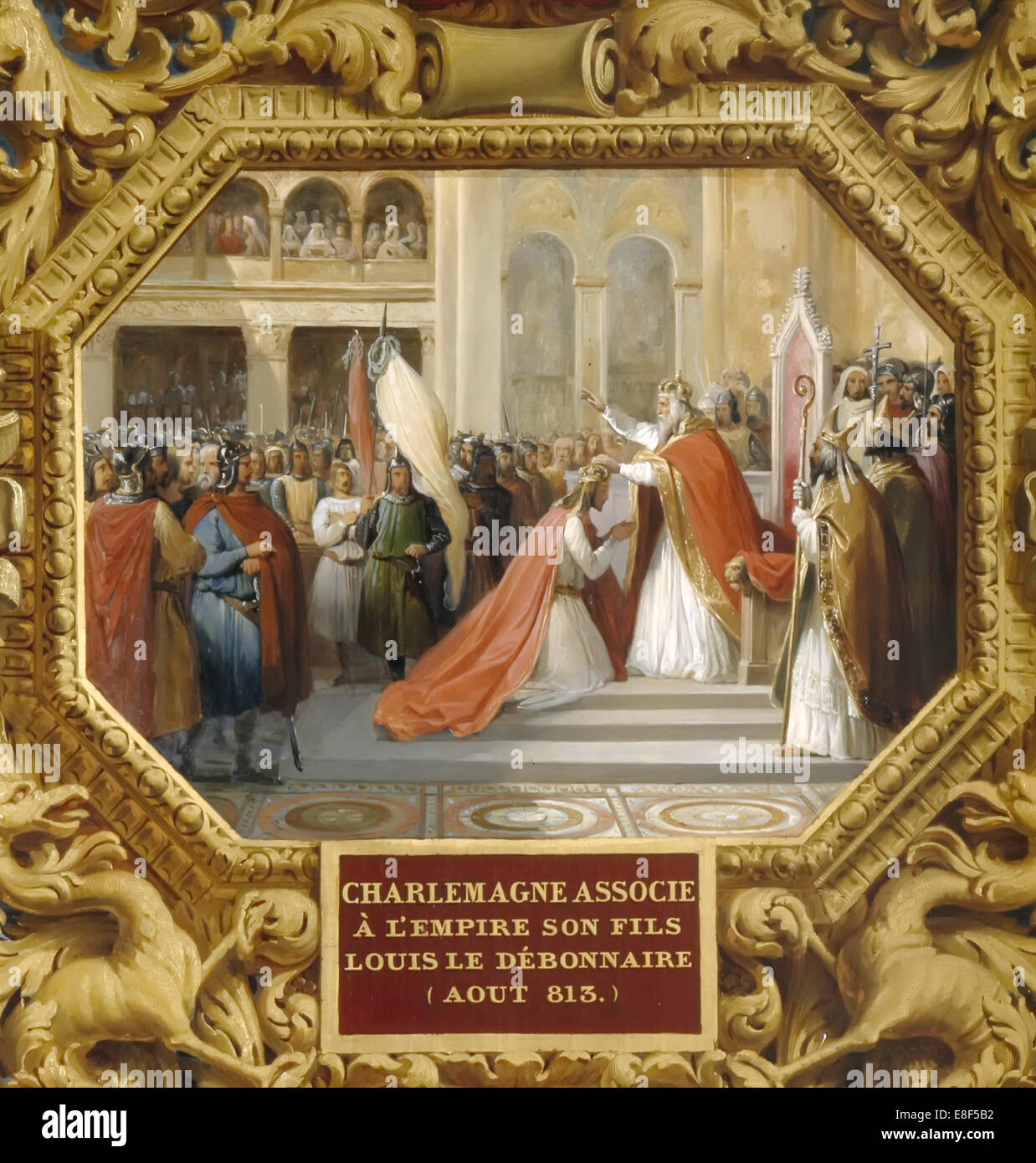 Couronne de Charlemagne, son fils Louis le Pieux en 813. Artiste : Alaux, Jean (1786-1864) Banque D'Images