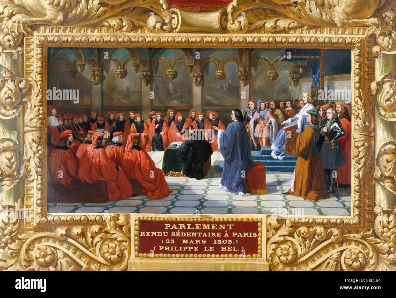 Philippe IV le Bel établit le Parlement de Paris en 1303. Artiste : Alaux, Jean (1786-1864) Banque D'Images