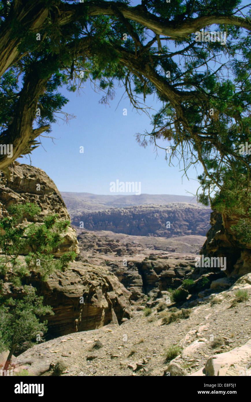 À pied à El Deir (le monastère), Petra, Jordanie. Banque D'Images