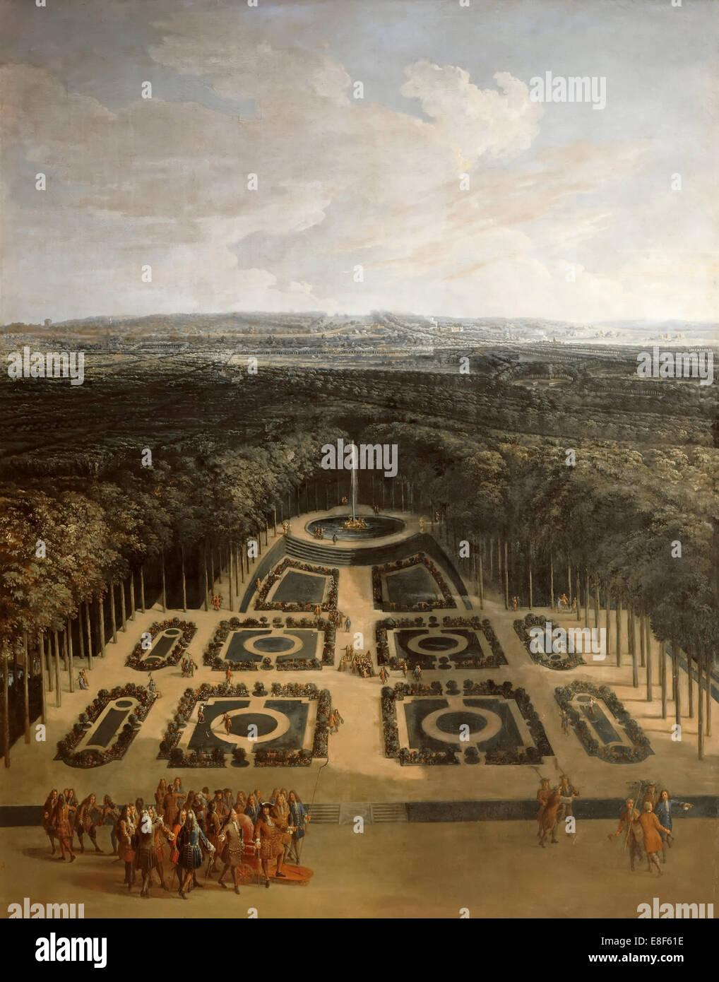 Promenade de Louis XIV dans les jardins du Grand Trianon. Artiste : Chastelain, Charles (1672-1755) Banque D'Images