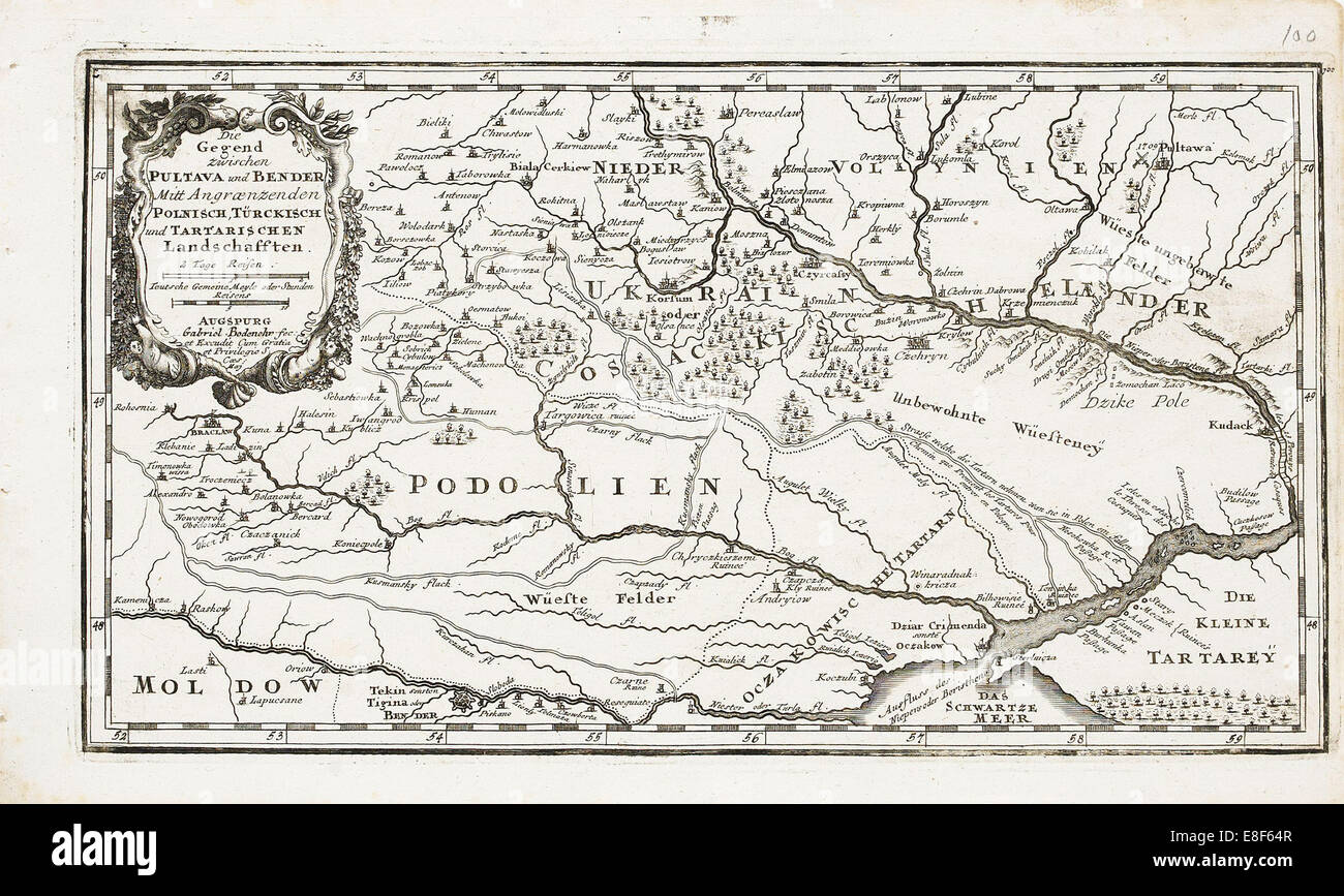 Carte montrant les deux Poltava et Bender. Artiste : Bodenehr, Gabriel, l'ancien (1664-1758) Banque D'Images
