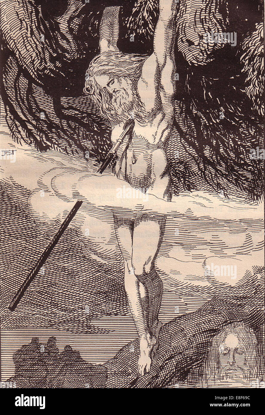 Odin suspendue sur le World-Tree. L'illustration pour l'Edda : Dieux et héros germaniques par Hans von Wo Artist : Stassen, Franz (1869-1949) Banque D'Images