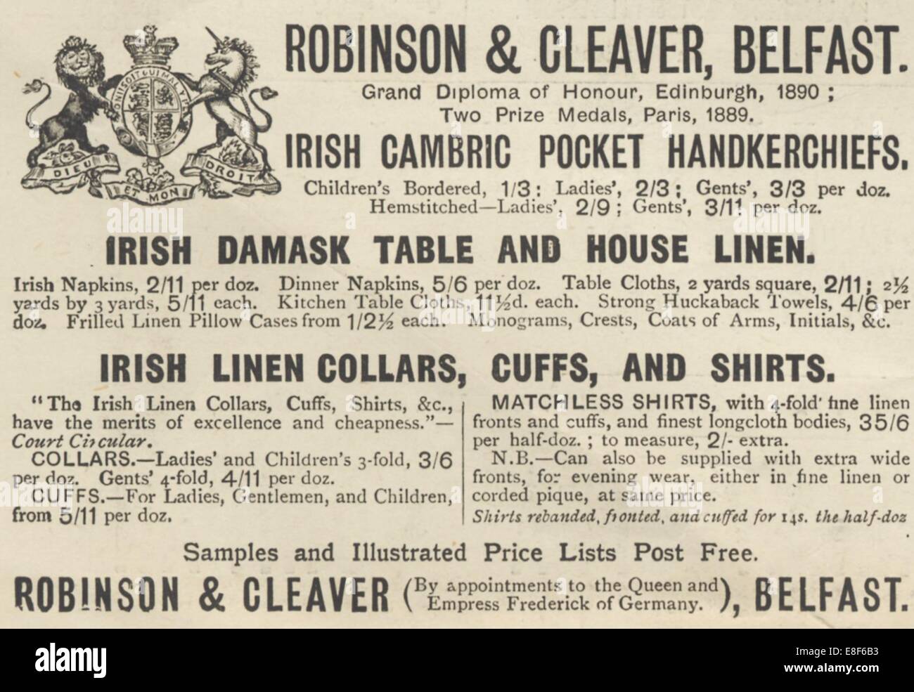 Robinson & Cleaver, 1893. Artiste : Inconnu Banque D'Images