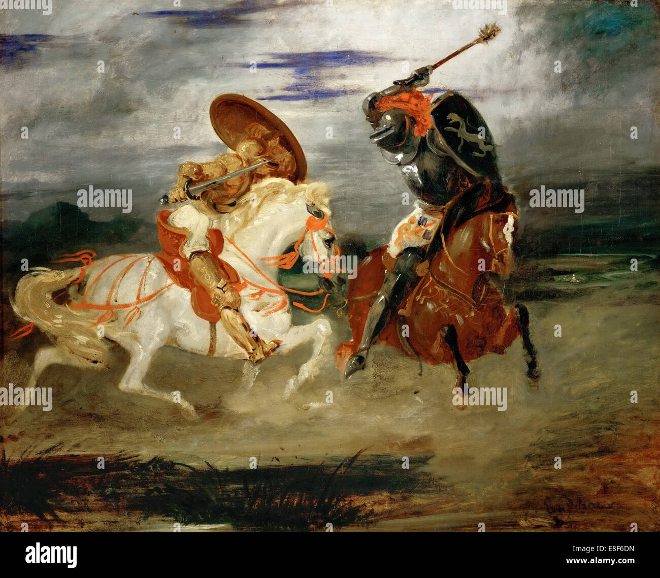 Chevaliers combats dans la campagne. Artiste : Delacroix, Eugène (1798-1863) Banque D'Images