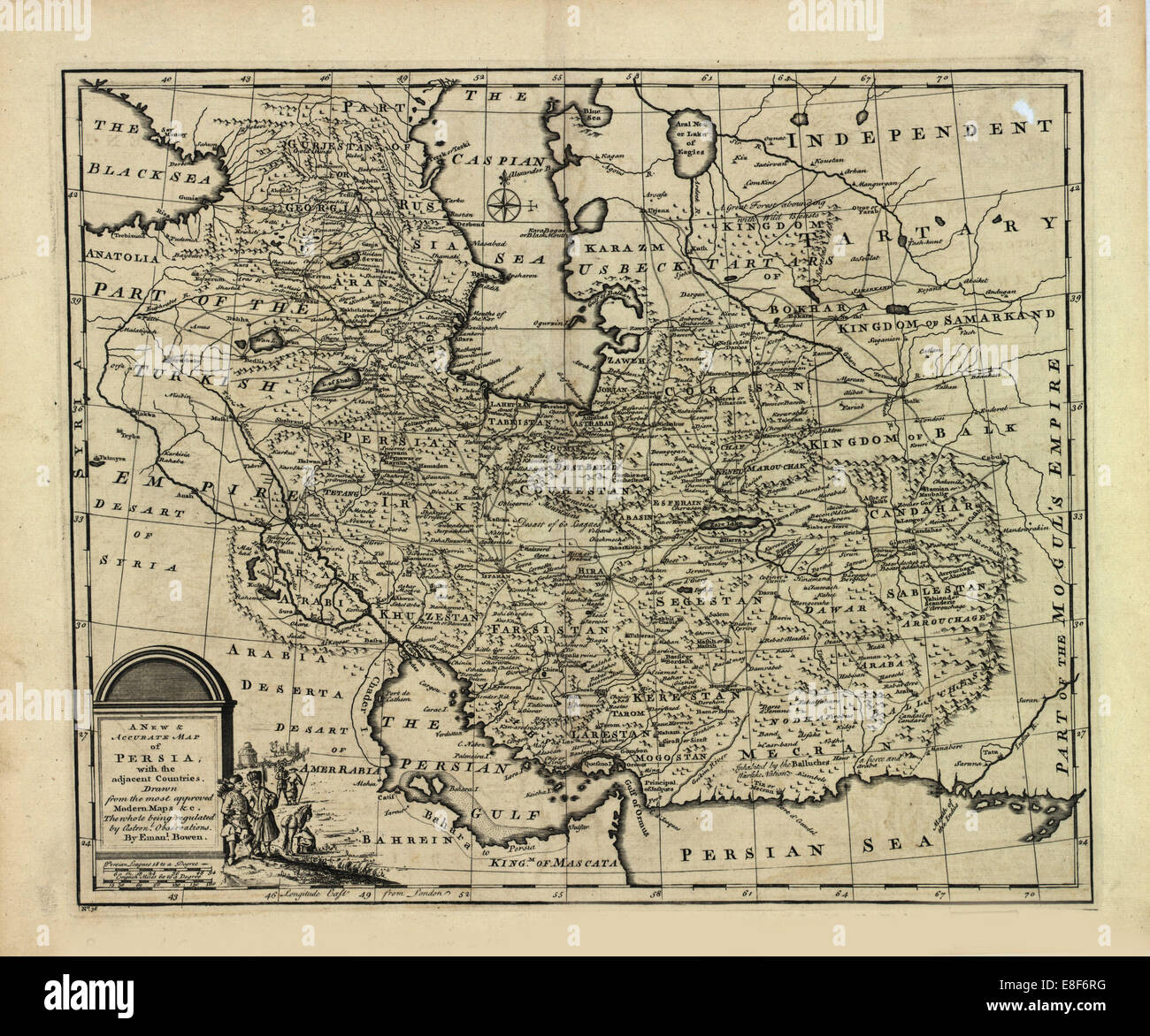 Nouvelle carte précise et de Perse, avec l'époque safavide et l'empire Moghol. Artiste : Bowen, Emanuel (ch. 1714-1767) Banque D'Images
