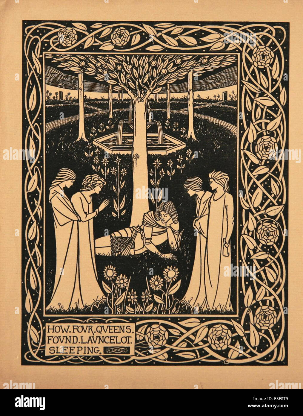 Comment quatre reines trouvent Lancelot dormir. Illustration pour le livre Le morte d'Arthur de Sir Thomas Artiste : Beardsley, Aubrey (1872-1898) Banque D'Images