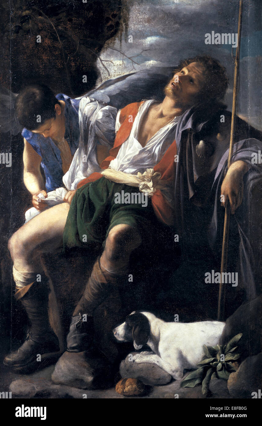 Saint Roch réconforté par un ange. Artiste : Carlo Saraceni, (1579-1620) Banque D'Images