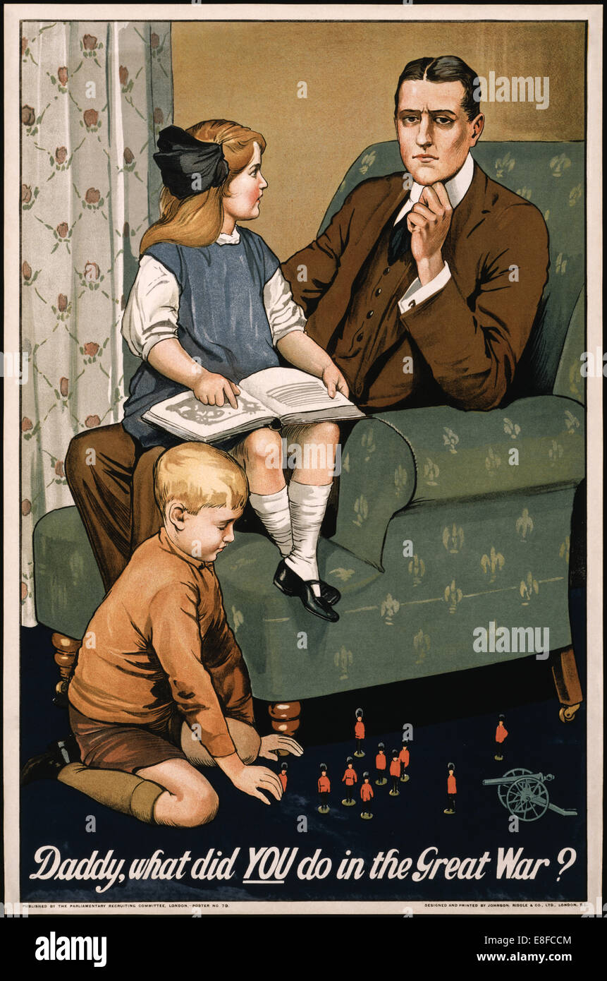 Comité de recrutement parlementaire britannique poster illustré par Savile Lumley (1876-1960), 1915. Voir la description pour plus d'info. Banque D'Images