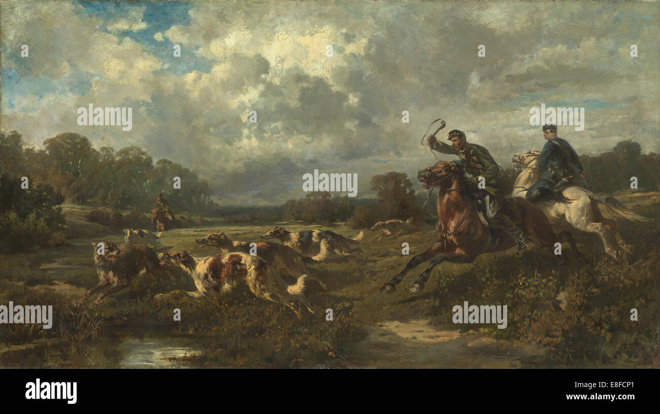 Grand-duc Vladimir Alexandrovitch de Russie (1847-1909) sur une chasse au loup. Artiste : Frenz, Jean Pougny (1831-1918) Banque D'Images