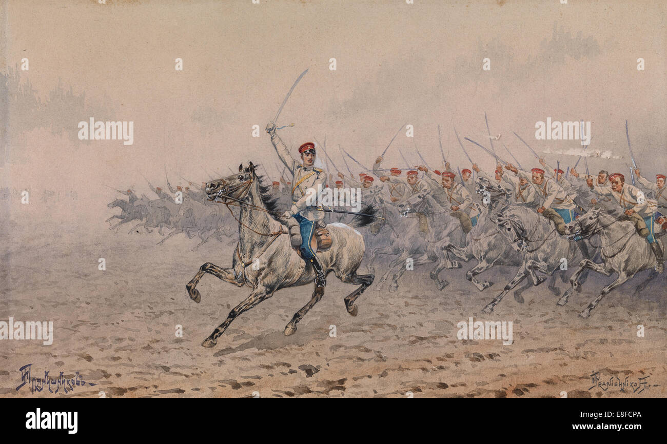 Charge de la cavalerie. Artiste : Pryanishnikov, Ivan Petrovitch (1841-1909) Banque D'Images