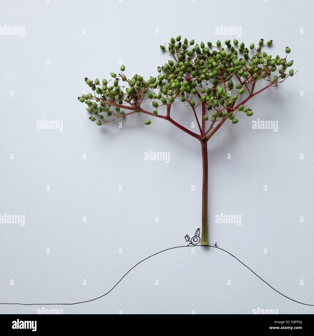 Caractère fantaisie conceptuelle assis sous un arbre pour lire un livre Banque D'Images