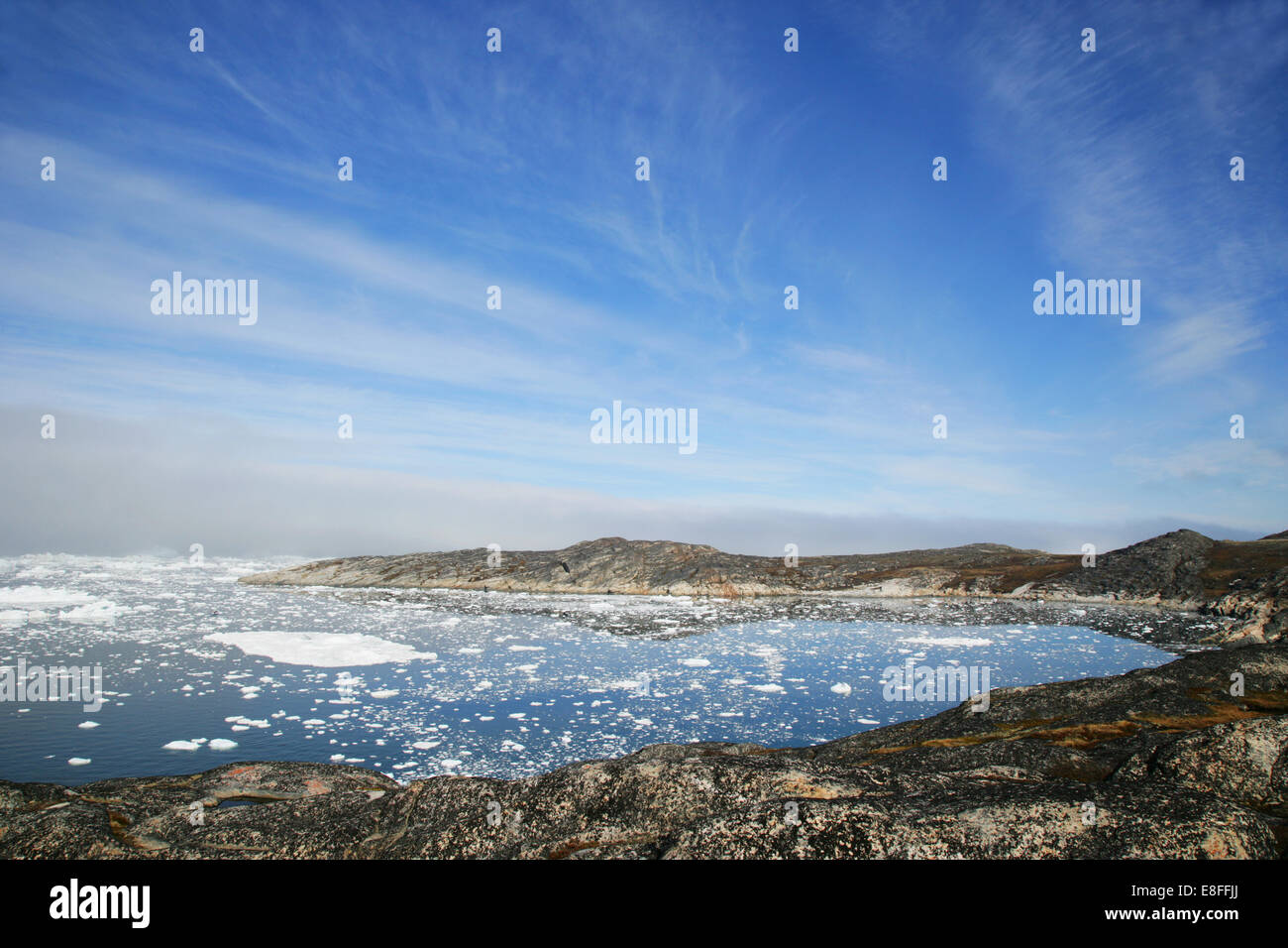 Icebergs dans la baie de Disko, Ilulissat, Groenland. Banque D'Images