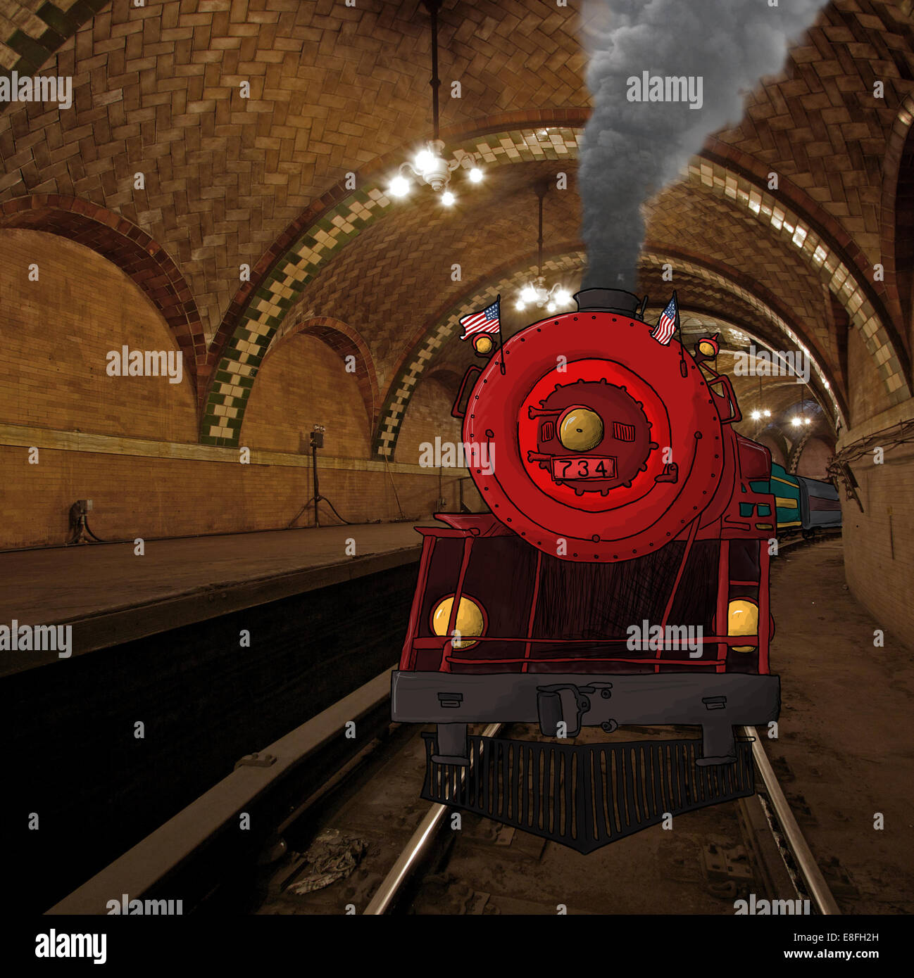 Train à vapeur dans un tunnel, New York, États-Unis Banque D'Images