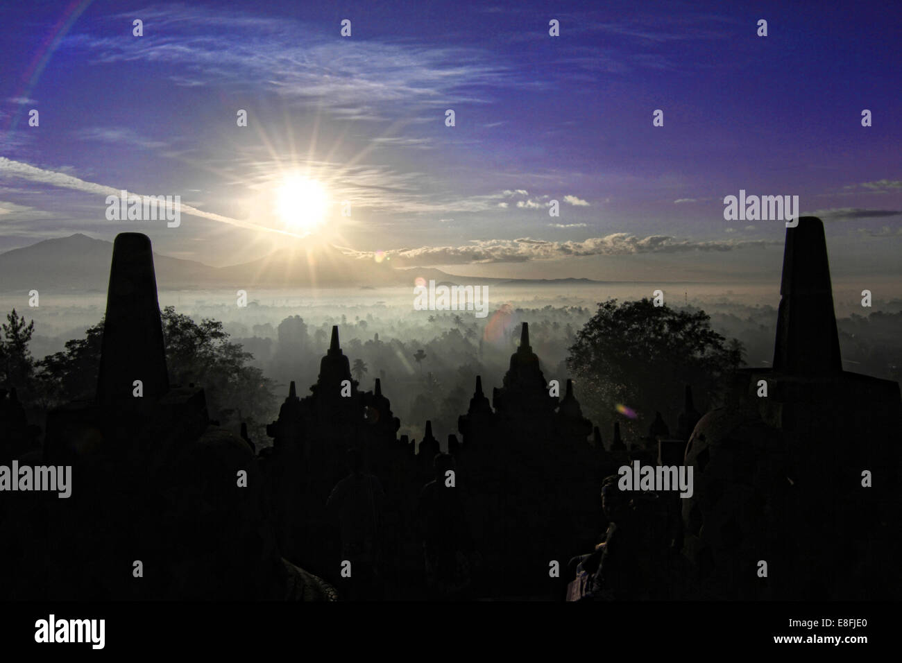 L'Indonésie, Java central, Magelang, Silhouette de Borobudur Temple, 9e siècle Banque D'Images