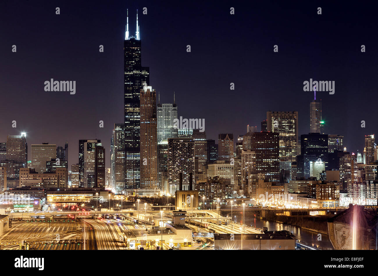 City Skyline à Night, Chicago, Illinois, États-Unis Banque D'Images