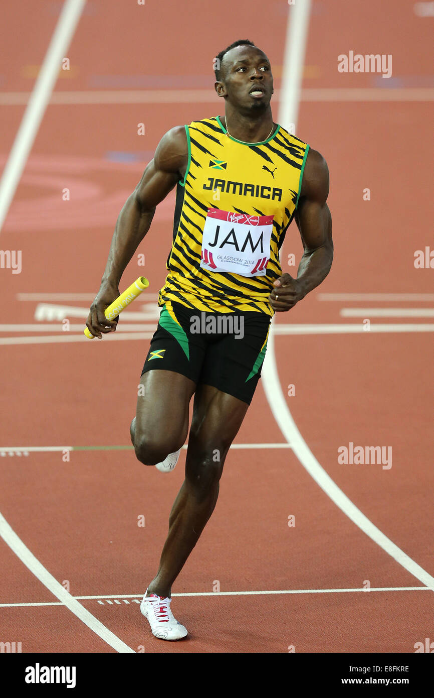 Usain Bolt (JAM) exécute la quatrième patte et aide son équipe se qualifier  pour la finale confortablement - Round 1, 2 Chaleur, Mens 4 x 100m relais  Photo Stock - Alamy