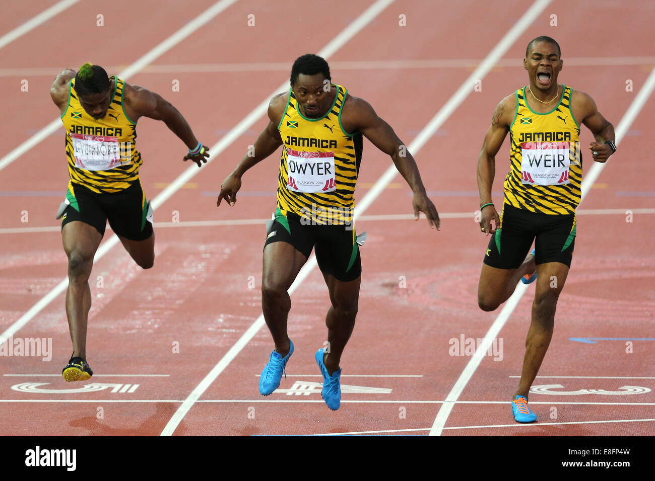 Clean Sweep pour la Jamaïque ! Rasheed Dwyer (JAM) remporte la médaille d'or. Warren Weir(JAM) Médaille d'argent et Jason Livermore (JAM) Bronze Banque D'Images