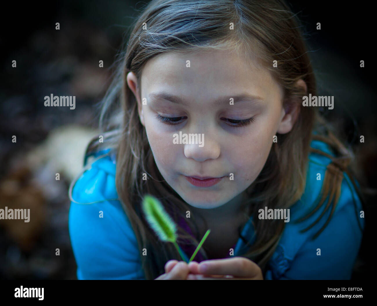 Portrait of a Girl holding blade of grass Banque D'Images