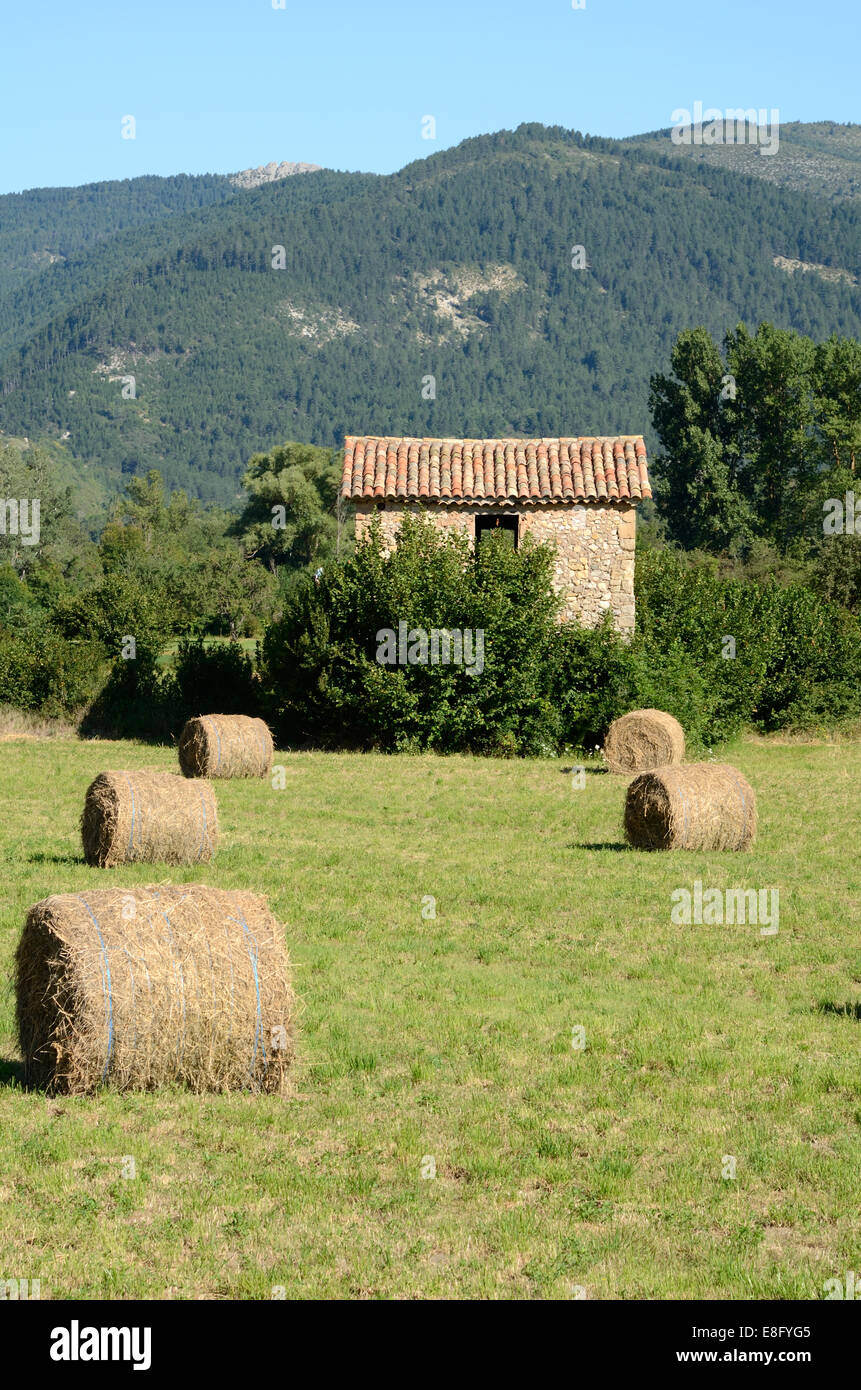 Cabanon Farm Hut ou dépendance & bottes de foin Saint-jacques Vallée de l'Asse Alpes de Haute Provence France Banque D'Images