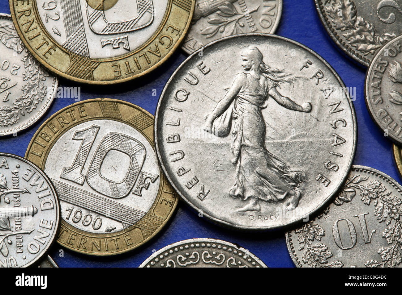 coins de la france le semeur concu par oscar roty decrit par l ancien franc francais cinq pieces de monnaie photo stock alamy