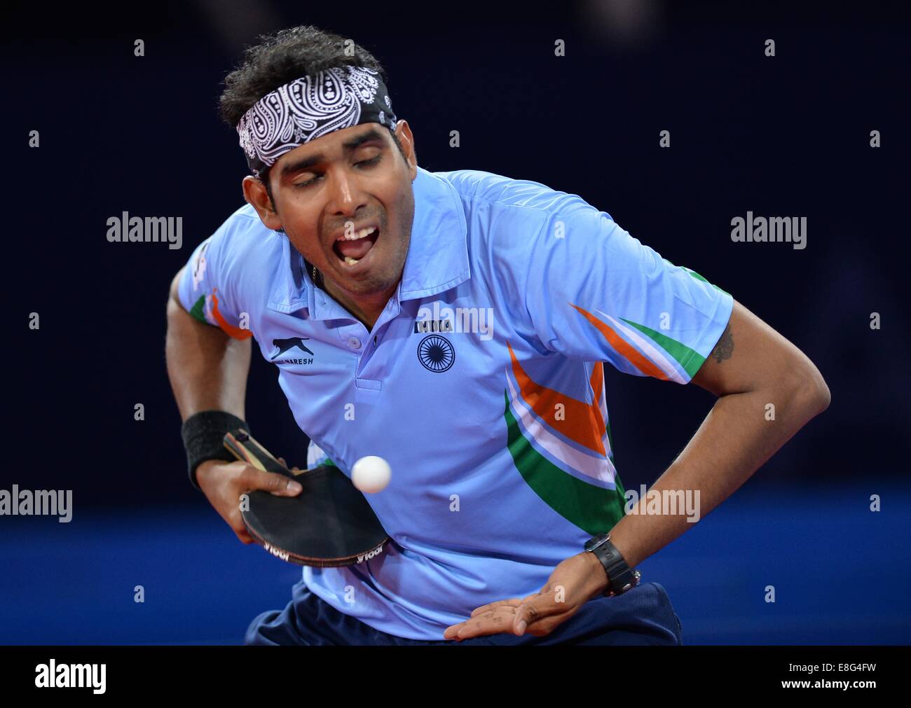 Sharath Kamal Achanta (IND). Demi-finale de l'équipe de mens. Tennis de Table.Scotstoun Sports, Glasgow, Scotland, UK - 270714 - Glasg Banque D'Images