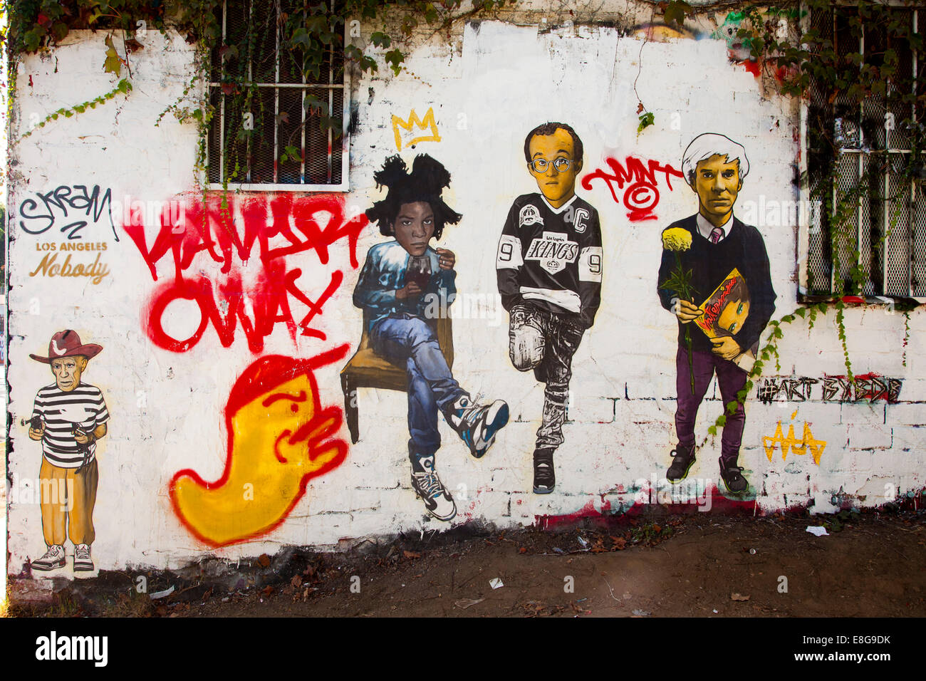 Andy Warhol, Basquiat, Keith Haring représenté dans l'Art de rue dans une ruelle près de Melrose Avenue, Los Angeles, Californie, États-Unis d'Amérique Banque D'Images
