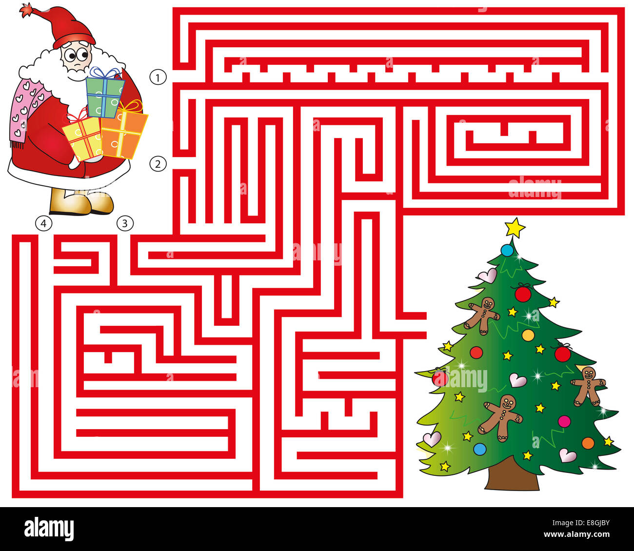 Un jeu de labyrinthe de Noël pour les enfants Banque D'Images