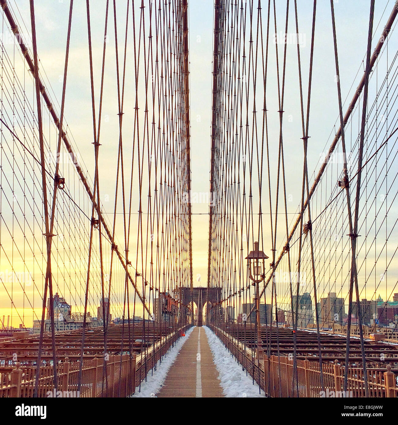 Pont De Brooklyn Au Coucher Du Soleil New York Amérique