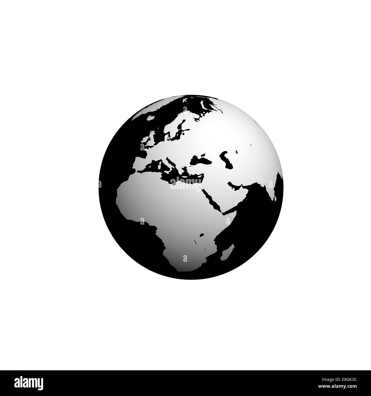 Image générée numériquement de la planète terre, noir et blanc globe Banque D'Images