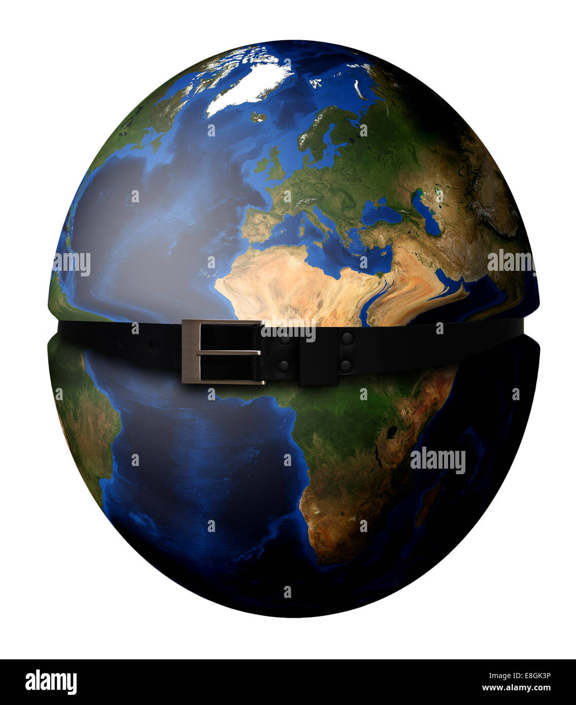 Image générée numériquement de la planète terre serrant avec ceinture Banque D'Images