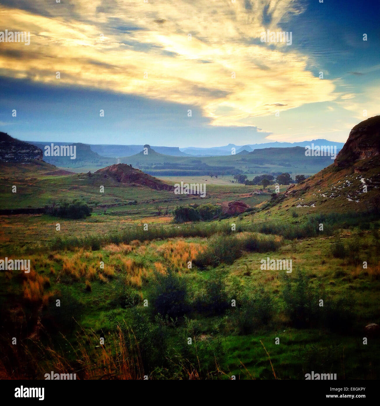 Paysage de vallée entre Clarens et Bloemfontein, province de l'État libre, Afrique du Sud Banque D'Images