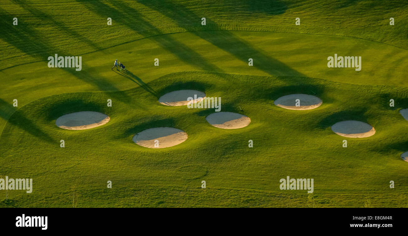 Vue aérienne, bunkers, Golf Club Fleesensee, GC Fleesensee, Buchholz, Mecklenburg Lake District Banque D'Images