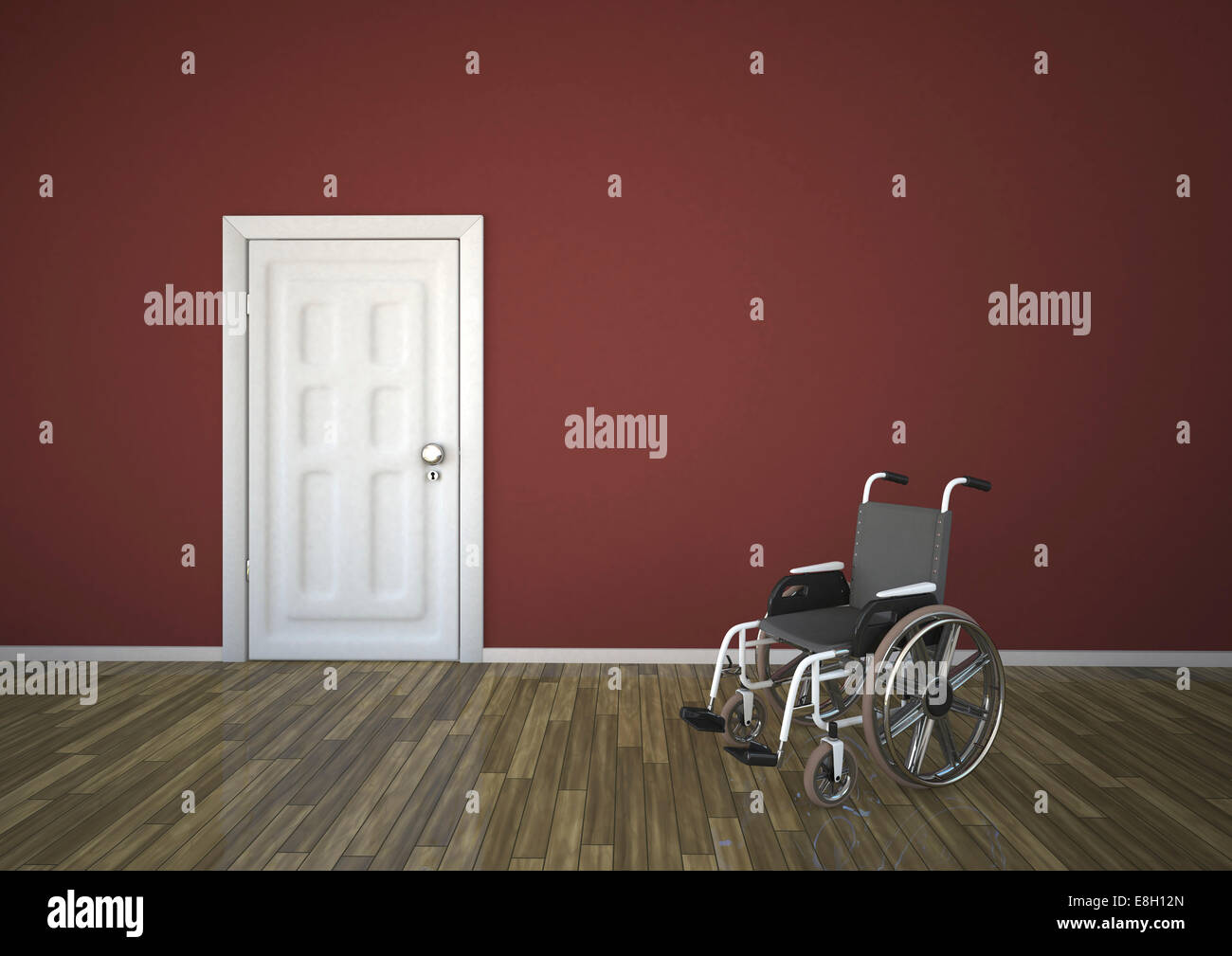 Fauteuil roulant avec porte fermée, 3D Rendering Banque D'Images