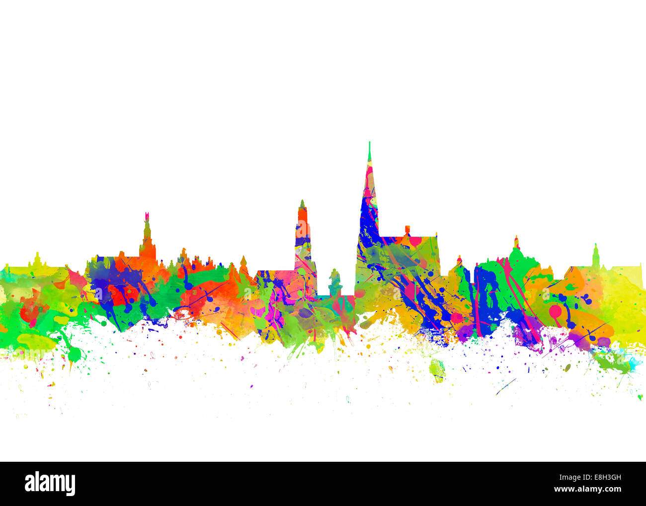 Aquarelle art print de l'horizon d'Anvers en Belgique Banque D'Images