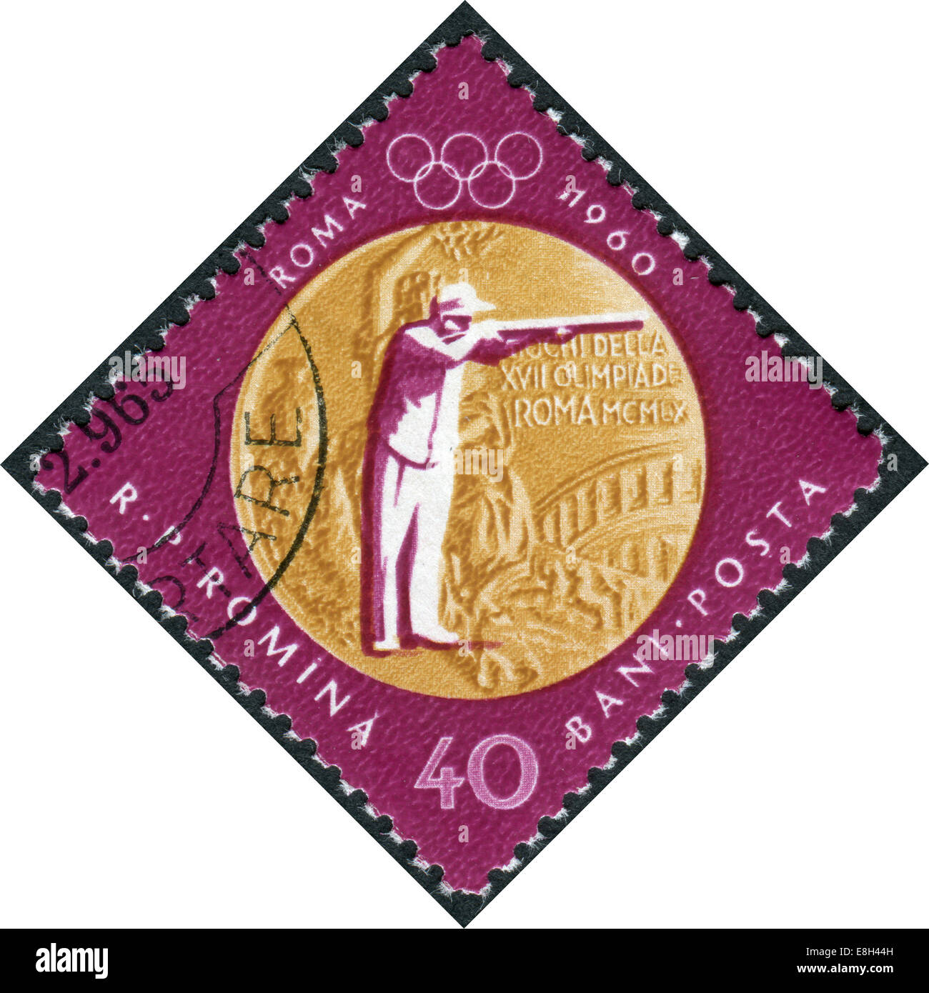 Timbre-poste imprimé en Roumanie, dédié à l'or olympiques Jeux Olympiques d'été à Rome, en 1960, montre Sharpshooting Banque D'Images