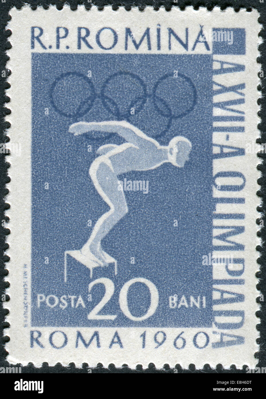 Timbre-poste imprimé en Roumanie, dédié aux jeux olympiques d'été 1960, Rome, illustré Natation Banque D'Images