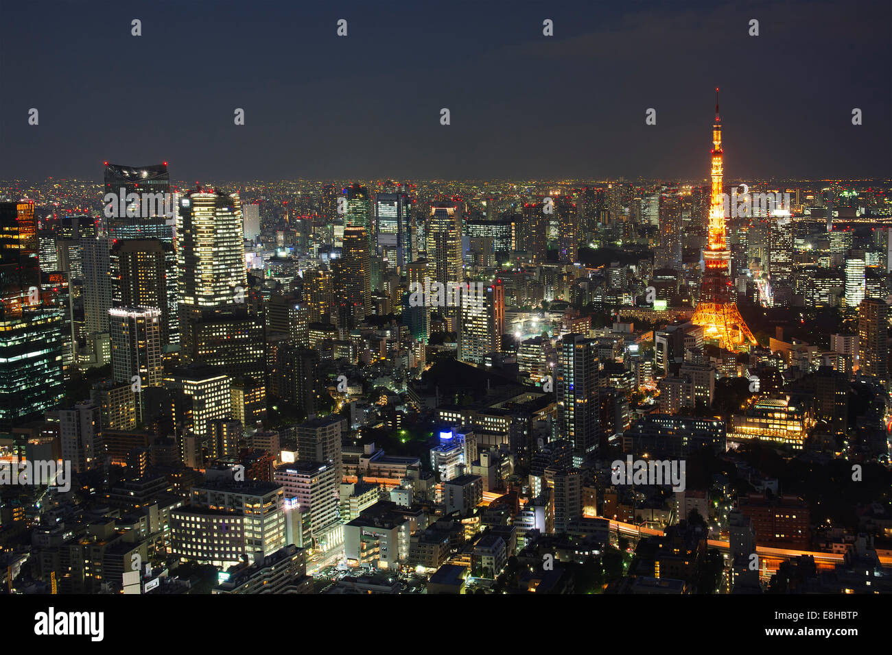 L'île de Honshu, Japon, Tokyo, Kanto, aperçu dans la nuit. Banque D'Images