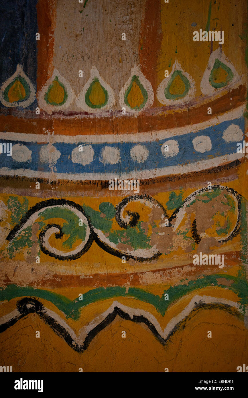 Détail dans les peintures murales à l'Iza Gawna pagode à Bagan Myanmar Birmanie Banque D'Images