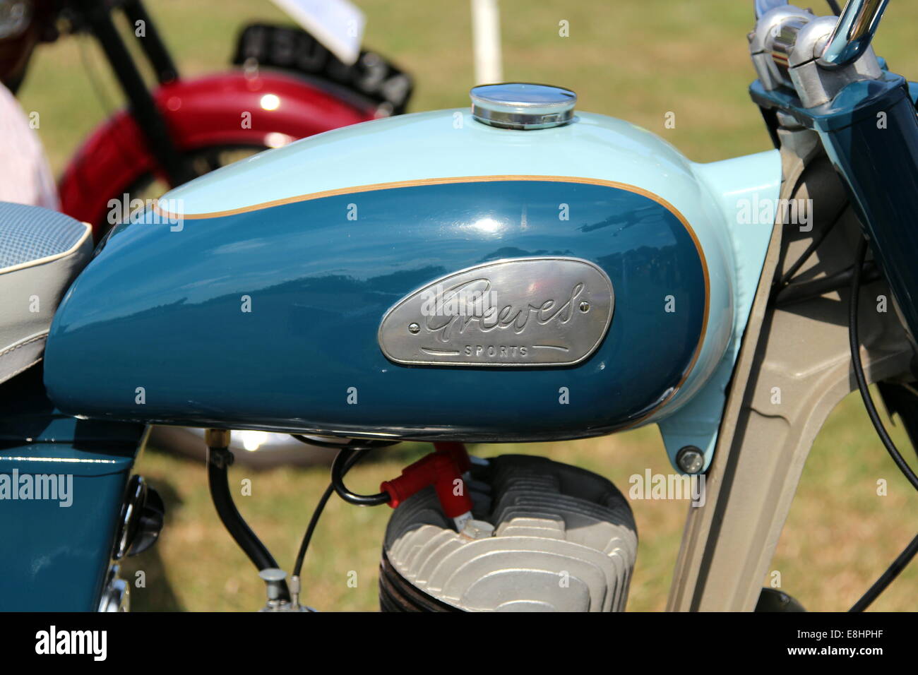 Réservoir essence sur une moto Greeves Banque D'Images