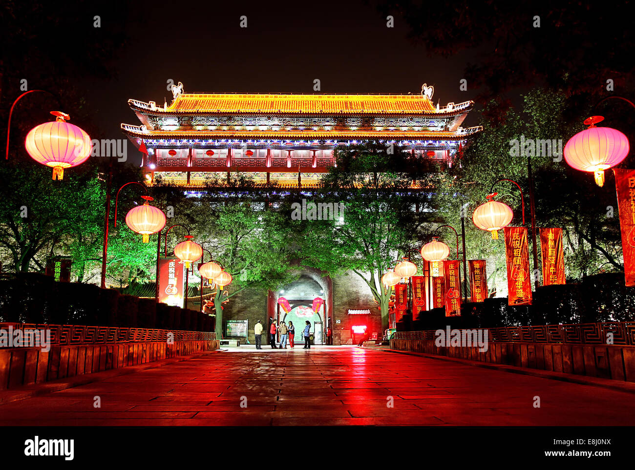 Scène de nuit de la porte sud de la ville de Xian, Chine. Banque D'Images