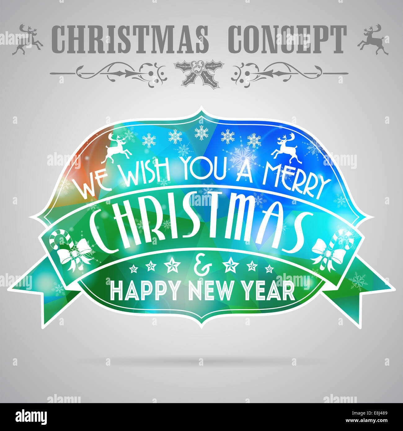 Cadre de Noël rétro avec Virginie sur Triangle moderne tendance. Modèle avec effet de flou pour couvrir, dépliants et brochures. Banque D'Images