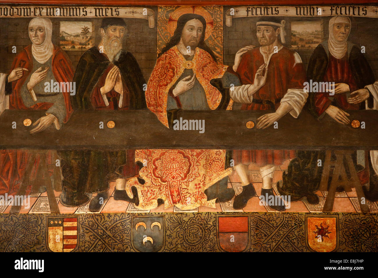 Dans l'oeuvre gothique cathédrale de Majorque chapter House : Jésus avec les personnes pauvres Banque D'Images