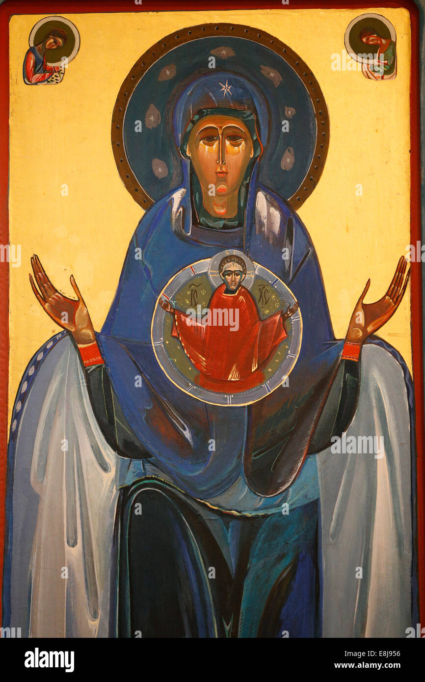 Église catholique grecque ukrainienne Saint Vladimir le Grand à Paris. Représentation de la Vierge et l'enfant. Banque D'Images