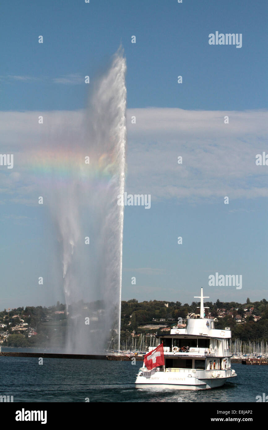 Le lac de Genève. Jet d'eau. Banque D'Images